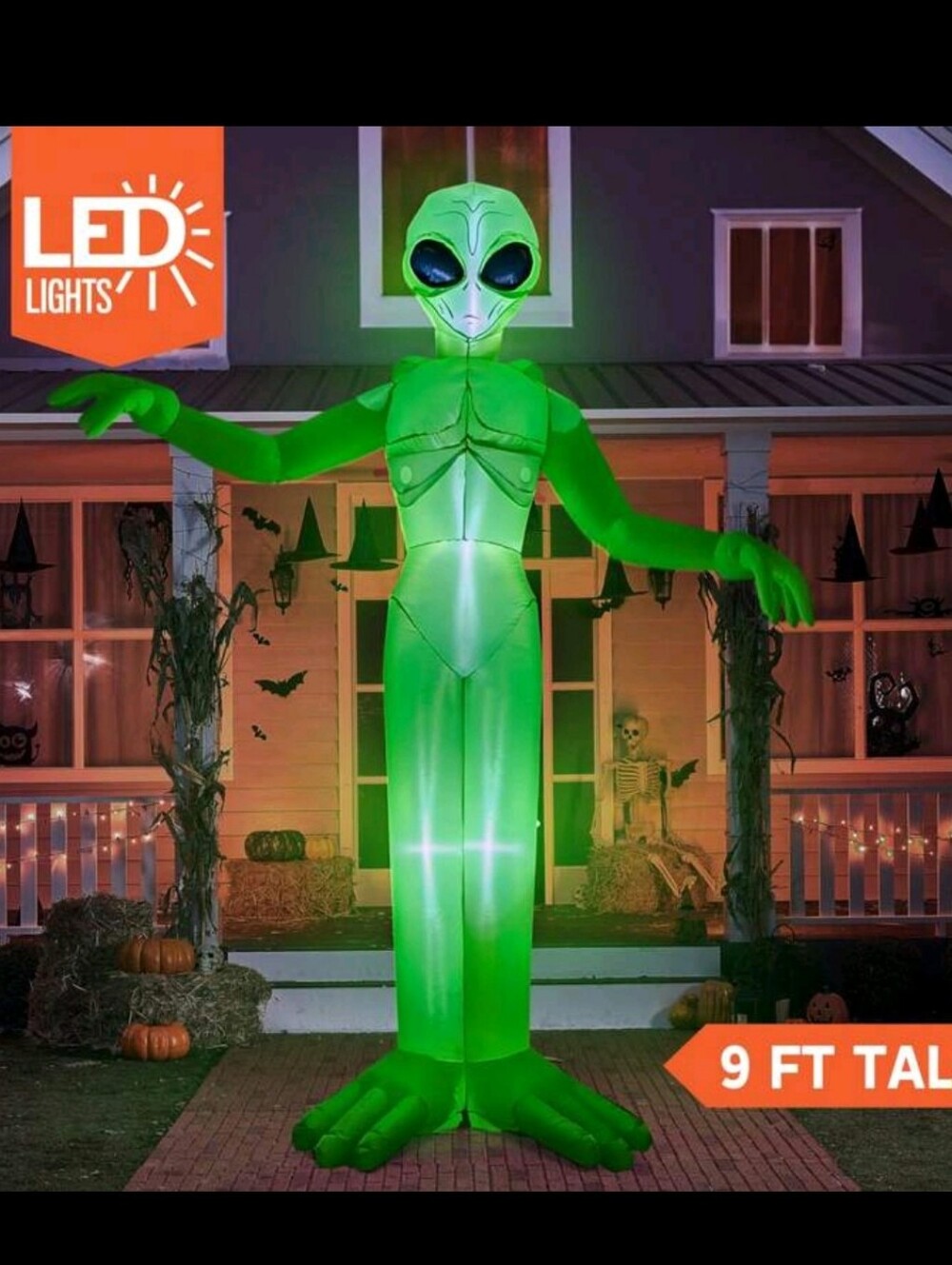 9 Ft Inflatable LED Alien Decoration - Green